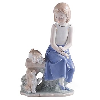 Amazon.co.jp: 陶器の女の子の置物犬の像かわいい犬の彫刻